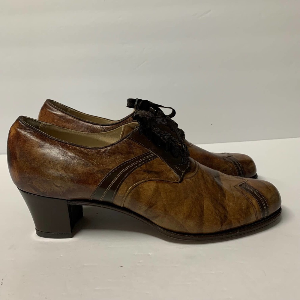 Vintage Willoughbys‎ Leather Brown Granny Oxfords Women's Size 10AA NWOB